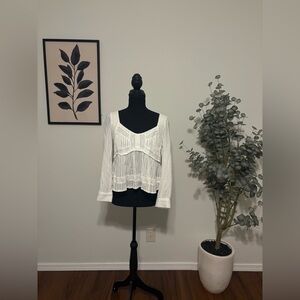 -SOLD-American Eagle Outfitters White Textured V-Neck Peplum Blouse